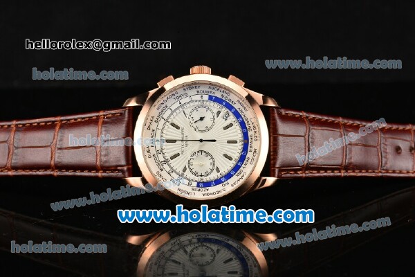 Patek Philippe Complicated World Time Chrono Miyota Quartz Rose Gold Case with White Dial and Stick Markers - Click Image to Close
